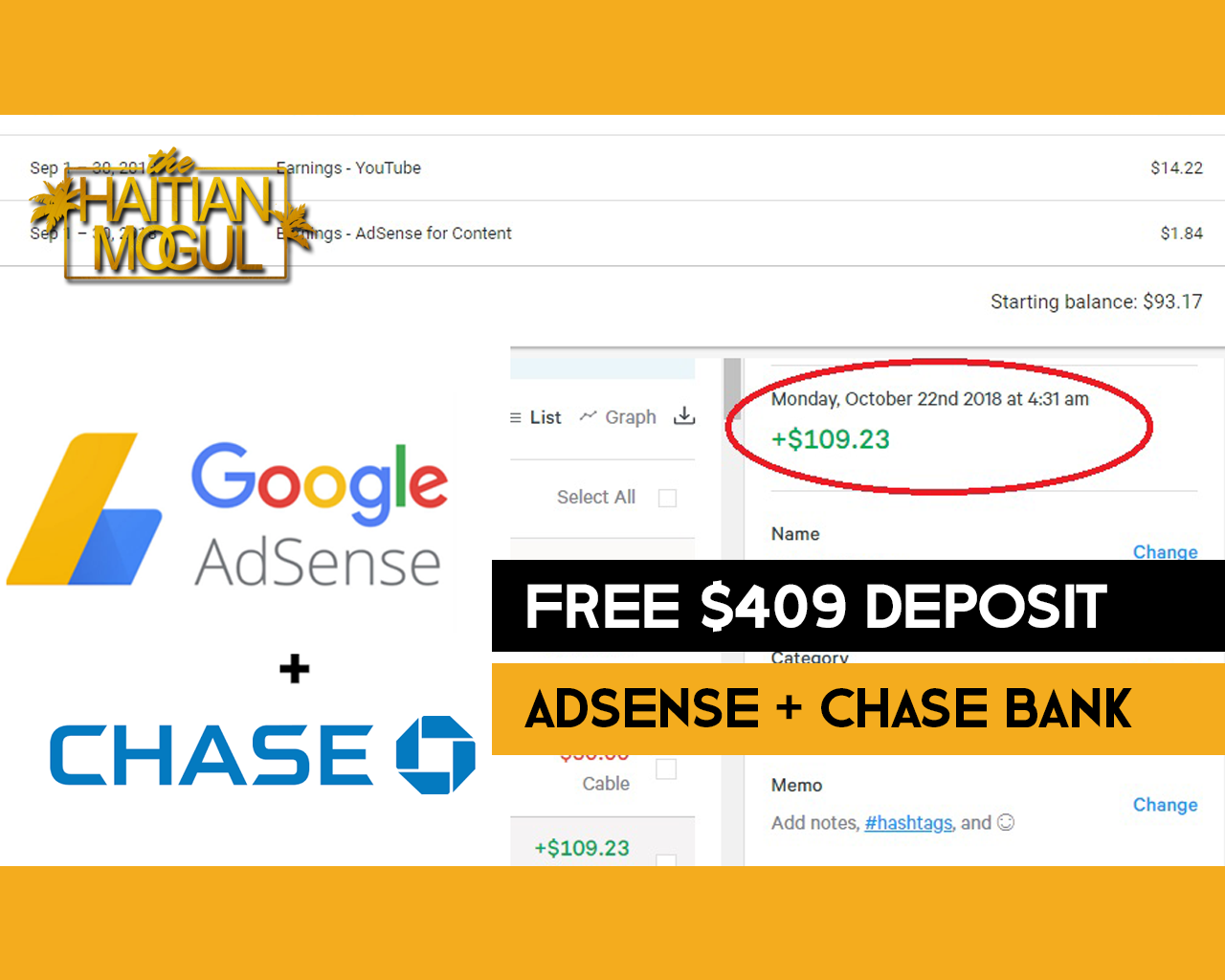 free 409 deposit with adsense and chase thumb